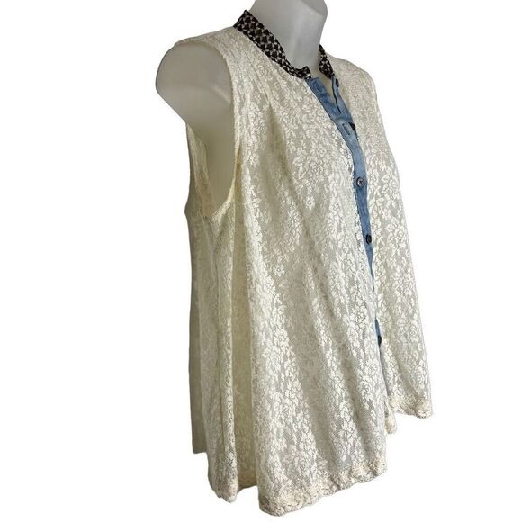 Free people Ivory Lace Button Down Sleeveless Top XS - Picture 3 of 7